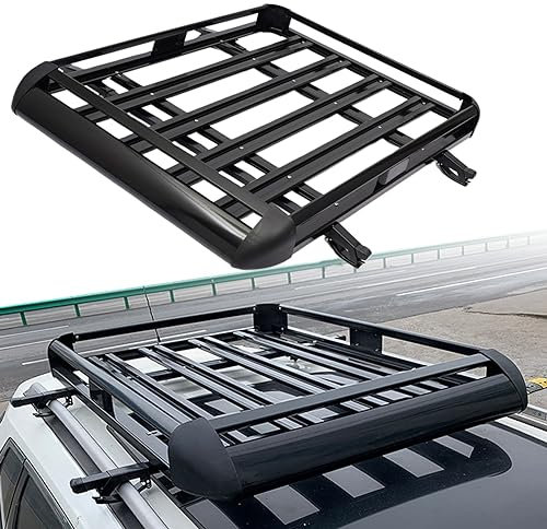 Dachkorb Auto Aluminium Universal Dachgepäckträger Autodach Gepäckträger Relingträger mit Bars Auto Dachträger, Relingträger Leichtes, Schwarz