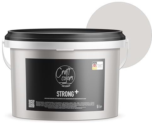 Craft Colors Wandfarbe Strong+ Seidengrau, 5 Liter für stark beanspruchte Flächen wie Treppenhäusern, Fluren, Kellerräumen und Garagenwänden - Nassabriebklasse 1 - Made in Germany