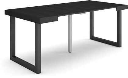 Skraut Home | Table Console Extensible | Console Meuble | 180 | pour 8 Personnes | Pieds Bois Massif | Style Moderne | Noir