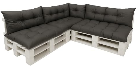 Palettenkissen 7-teiliges Set, ein Set Kissen für Gartenmöbel, Bodenkissen, Palettenkissen 120x60x3, Sitz +3x Rückenlehne 120x40cm +1x 60x40cm (Anthrazit)