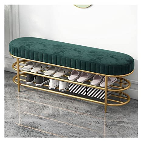 BAWHO Schuhspeicherbank Schuhregal Für Eingang, 3-Tier Schuhregal Bank, Schuhorganisator Mit Metallgitter-Regalen Und Gepolstertem Sitz/Grün/120Cm