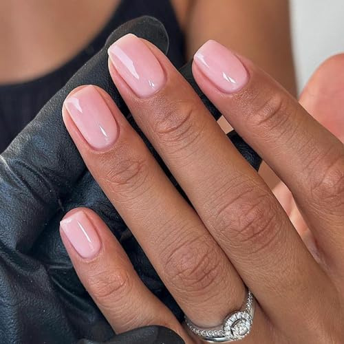 24PCS Short Press on Nails Square French Tip False Nails Pure Color Acrylic Full Cover Fake Nails Set Natural Artificial Stick on Nails in 12 Sizes for Women and Girls Nail Art Manicure - Romance Pink