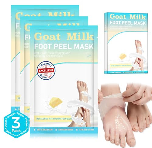 Fußpeeling-Maske 3 Paare, Repariert Fersen und Entfernt Trockene,Tote Haut für Weiche Füße, Peeling Fußmaske für Trockene, Rissige, Fußpflege, Foot Mask, Ziegenmilch