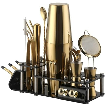 Ensemble de Cocktail Shaker, 24 Pièces Boston Barman Kit Cocktail Shaker Ensemble pour Boisson Mélange Outils De Barre en Acier Inoxydable Ensembles d'accessoires de Bar (Color : Gold, Size : 24pcs