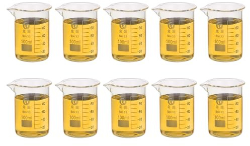 PATIKIL 100ml Low Form Glass Beaker, 10Pcs 3.3 Borosilicate Glass Beakers Graduated Measuring Cup with Spout for Lab Experiment, Cooking and Baking, Clear