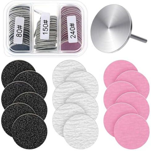 60Pcs Sanding Paper Discs with Metal Nail Drill Bit 25mm,Sanding Disc Nail Drill Bits Replacement,Pedicure Drill for Remover Dead Skin,Manicure Pedicure,Electric Foot Grinder(#80#150#240)