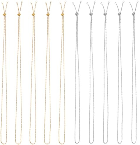 SUNNYCLUE 1 caja de 10 cadena de acero inoxidable ajustable paquetes de cadenas deslizantes collar de 24 pulgadas/0.6 m 2 mm cadena de collar ajustable a granel de acero inoxidable cadena deslizante