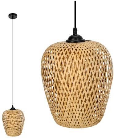 ekobi Hängelampe Rattan-Pendelleuchte im Boho-Stil E27 Bambus Wohnzimmer Pendelleuchte Rattan Esstisch Esszimmer Lampe Hängeleuchte Farbe: Natur (BERN)