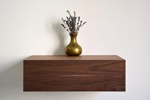 Generic Mesita de noche flotante con moderno cajón de madera, estante de nogal blanco, transparente
