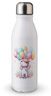 MAXIKIWI Bouteille d'eau à paroi unique avec bouchon à vis, aluminium léger non isolé, sans BPA, anti-fuite – Anniversaire licorne – 500 ml