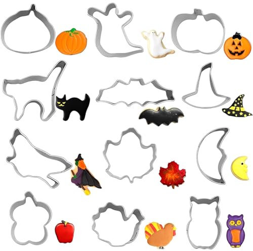 VEOIRXU 12 Piezas Moldes y Cortadores de Galletas Halloween, Cortapastas y Moldes de Repostería Para Hallowen