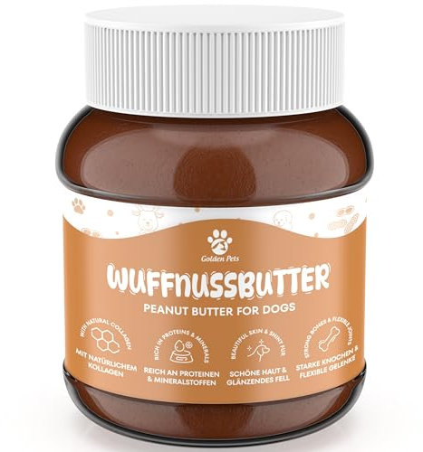 Wuffnussbutter Erdnussbutter für Hunde & Welpen - 100% natürlich mit viel Protein - Hundefutter-Topper für Leckmatten, Spielzeug, Training, Leckerli, Schleckpaste, Belohnung 330g Golden Pets