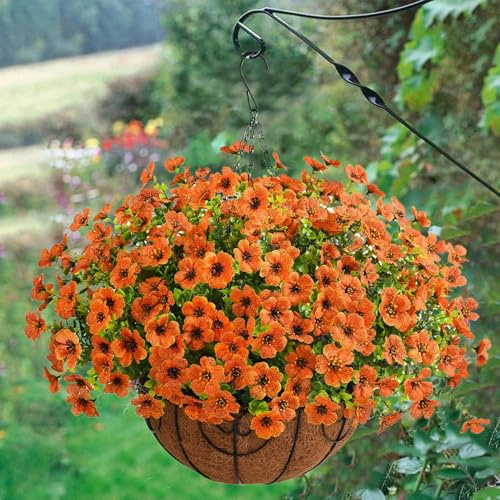 Pastoralist Fake Hanging Flowers,Fall Hanging Baskets,Artificial Faux Hanging Flowers In Basket For Summer Outdoor Porch Decoration,Fake Hanging Plants With 10-Inch Coconut Lining Chain For Outside