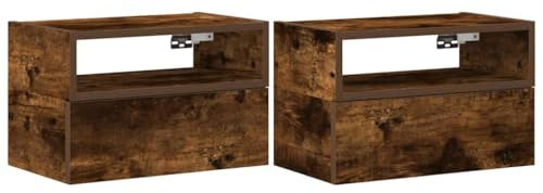 vidaXL Mesitas de Noche de Pared 2uds Color Roble Ahumado 45x26x28,5cm, mesita de Noche Flotante, mesilla de Noche, Armario, mesita de Noche