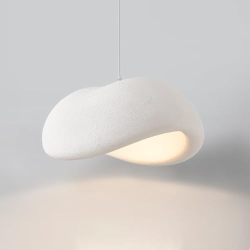 Lfoute Hängeleuchte E27 Wabi-Sabi Pendelleuchte Weiß Esstisch Pendellampe Höhenverstellbar Japanischer Stil Moderne Hängelampe Für Esszimmer Schlafzimmer Wohnzimmer Küche Cafe Restaurant Flur(50cm)