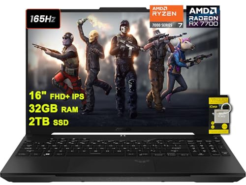 Asus TUF Gaming A16 Laptop 16 FHD+ 165Hz 7ms 100% sRGB AMD Octa-core Ryzen 7 7735HS 32GB RAM 2TB SSD Radeon RX 7700S 8GB (>RTX4060) Backlit USB-C USB4 Fast Charging Win11 w/ICP Accessory