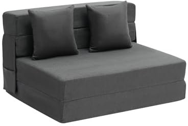 VEVOR 3 in 1 Klappsofa faltbares Schlafsofa mit 2 Kissen & waschbarem Bezug, umwandelbarer Schlafsessel aus 25D Memory Foam, Couch für Wohnzimmer Schlafzimmer, Dunkelgrau (Twin XL / 1950x1005x150mm)
