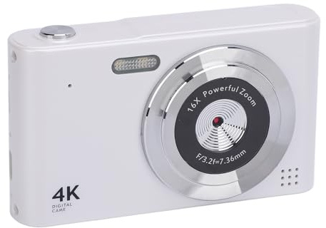 Fotocamera Digitale 4K da 48 MP, Fotocamera CCD retrò Fotocamera Reflex Digitale per Fotografia, Zoom 16x, Schermo IPS da 2,4, Flash Integrato, Messa a Fuoco Automatica, (WHITE)