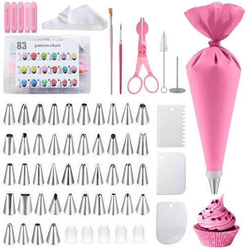 UZSUZZ Kit Reposteria y Pasteleria 83 pcs boquillas manga pasteleraJuego de mangas pasteleras y puntas reutilizable para Decoración de Tartas Cupcakes Galletas, Repostería Utensilios