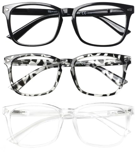 Kerecsen 3 Pack Reading Glasses for Women Blue Light Blocking Glasses Filter UV Square Lightweight Readers Glasses for Women and Men Reader