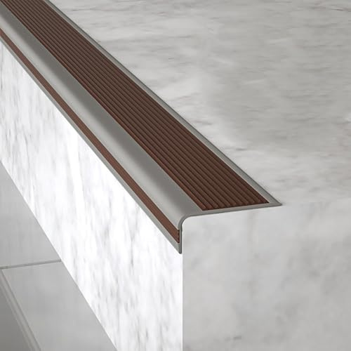 Perfil Pvc para Bordes de Escaleras Tiras Antideslizantes de Pvc para Escalones de Escalera Borde de Peldaños para Escaleras de Interior Exterior de Madera de Metal y de Azulejos(Brown,5x2.5x150cm)
