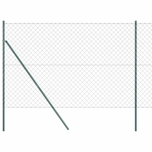 vidaXL Clôture en treillis avec poteaux Vert 1.5 x 25 m Acier, Panneaux de clôture en acier, durables pour jardin et terrasse, barrière privée, séparateur de jardin, extérieur