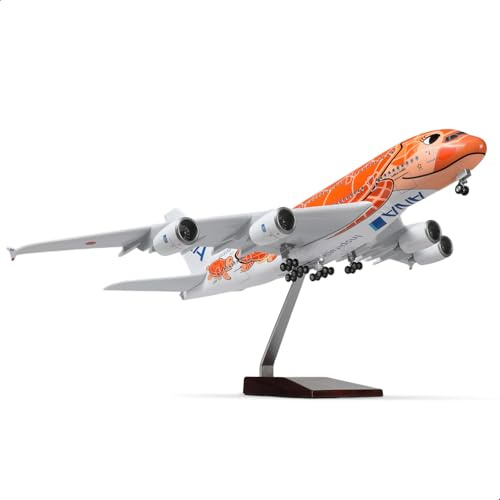 QIYUMOKE 1/160 A380 ANA orange sköldpadda 45 cm stor modellgjutning för Airbus A380 flygplansmodellbyggsats med stativ Sky Jumbo Airliner modellflygplan display samlarmodellbyggsats som gåva