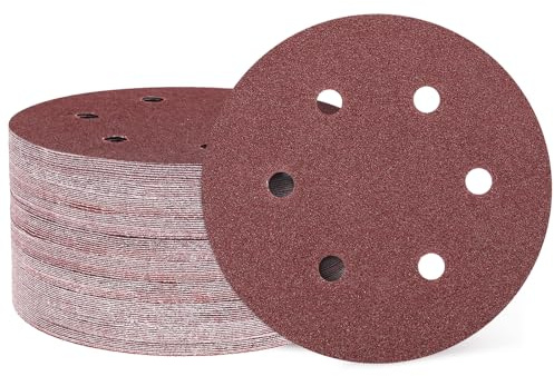QUARKZMAN 100Pz 150mm 6 Dischi Leviganti 6 Fori Grana 40 Carta Vetrata a Gancio e Anello Levigatrice Orbitale per Lavorazione Legno Metallo