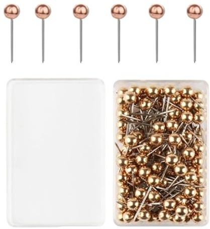 500pcs Punaises Carte, Punaises à Tête Ronde pour Carte de Voyage Petites Push Pins pour Tableau en Liège Tableau d'Affichage Photo Maison Bureau École Bricolage (Or)