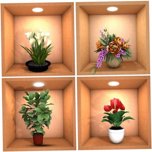 UKCOCO Sticker Mural Autocollant Pot De Fleurs Et Bonsaï, Décoration Du Mur Occidental, Pvc Auto-adhésif, Finition Mate, Pour Salon Et Chambre, Lot De 4 Pièces, Décoration Intérieure Solide