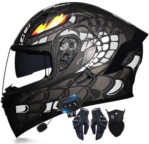 Letetexi Bluetooth Headset Modular Motorbike Helmets, Flip Up Front Motorcycle Helmets,ECE Certified Full Face Helmet Scooter Helmet Double Anti-fog Visor for Men Women 55~62cm