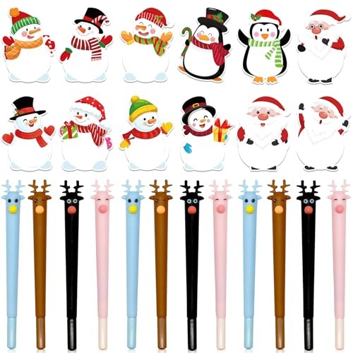Sunshine smile Weihnachten Schreibwaren Set,12 Haftnotizen Weihnachten+12 Weihnachten Kugelschreiber,Kugelschreiber Weihnachten Set,weihnachten Schreibwaren set,Weihnachten Geschenke