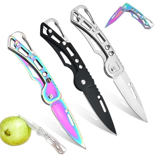 afhgdjr 3 Stk Klappmesser,Taschenmesser Klein,Mini Taschenmesser Messer Springmesser Klappmesser für Geburtstagsgeschenke,Vatertagsgeschenke, Weihnachtsgeschenke,Strumpfstoffe,JubiläUmsgeschenke