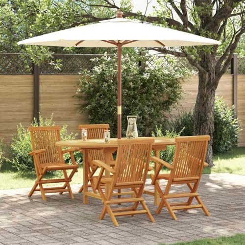 Frdhee Tavolo da birra, terrazze, tavolino da salotto, da giardino, 5 pezzi, marrone, 160 x 80 x 75 cm, in legno massiccio di teak, robusto e facile da montare