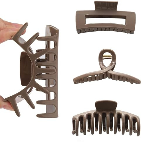 TESGADGETS 3 Stück große Haarspangen in verschiedenen Ausführungen für Damen, starker Halt, rutschfestem Silikon, weich und angenehm zu tragen, Braun