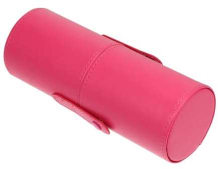 Sewroro Pot à Pinceaux de Maquillage Petit Rose Fuchsia en Cuir PU Couvercle Anti-poussière, Seau de Rangement Cosmétique Portable pour Bureau et Salle de Bain, Accessoire de Maquillage