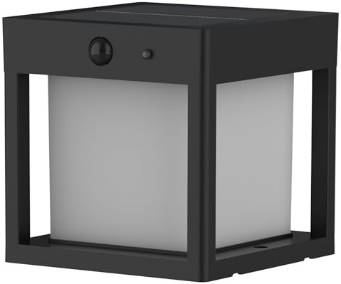 Borne lumineuse carré avec détecteur de mouvement PILARO BLACK LED blanc chaud 15cm