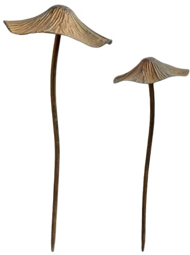 Decorative Plant Stakes, 2PCS Metal Mushroom Garden Decor - Rustic Iron Stakes for Pots, Pathway, Patio
