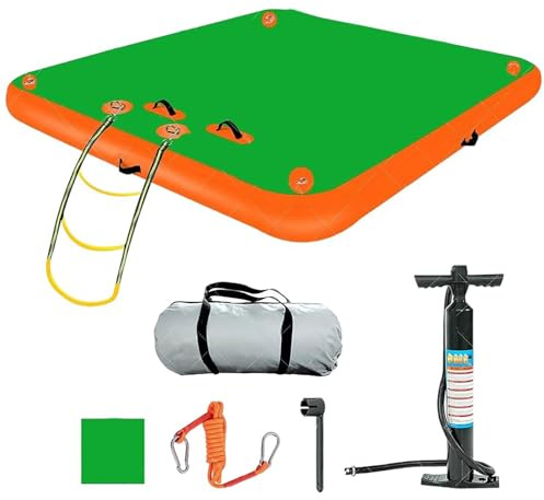 Piattaforma galleggiante gonfiabile, ampia zattera galleggiante ad isola con scala rimovibile, superficie antiscivolo, piattaforma dock con pompa ad aria, per piscina e spiaggia (D, 240 x 180 cm)