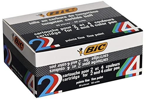 BIC 4 Couleurs Original Fine Recharges Stylo-Bille Pointe Fine (0,8 mm) - Bleu, Boîte de 50