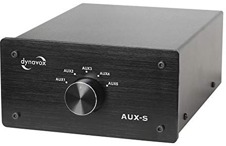 Dynavox AUX-S, Eingangs-Erweiterungs-Umschalter in Metallgehäuse mit 5 Cinch-Eingängen, für Stereo- und Surround-Verstärker, Schwarz