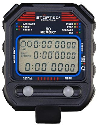 Stoptec Stoppuhr PC-90 | Digital | 60 Memory | Uhrzeit & Datum | Dualtimer | Druckpunktmechanik | Spritzwasserfest | Trainer