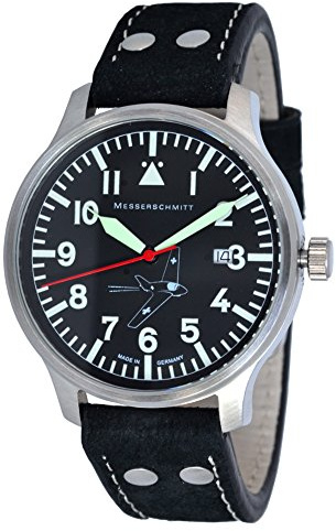 Messerschmitt Fliegeruhr Sondermodel Komet 163-42II Ronda Swiss Movement 5ATM mit schwarzen Lederarmband