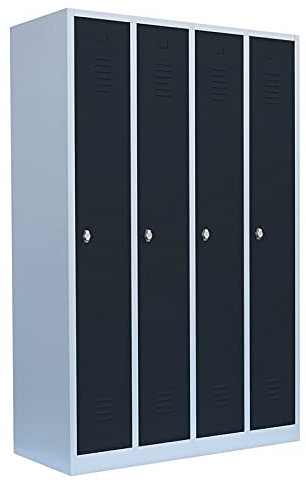 Lüllmann 4er Spind komplett montiert anthrazit 180x117x50cm Umkleide Stahl Kleiderpind Garderobenschrank Spindschrank 510148