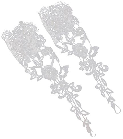 Guantes de novia de encaje con flores de color blanco, con lo dedos al aire, ideal para el baile de los novios