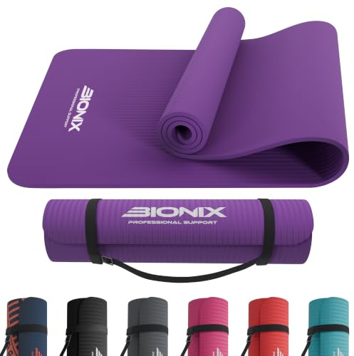 Bionix Exercise Yoga Mat with Carry Handle Strap - Extra Thick NBR Yoga Mats for Women and Men - 180cm x 60cm Durable, Non Slip Mat - Gym Mats for Home, Camping, Pilates and Workout