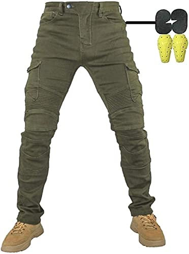 CBBI-WCCI Mens Motorcycle Jeans Motorbike Pants for Men Biker Pants Protective Motorcycle Trousers with 4X Protect Pads (Green, M= 30W / 31L)