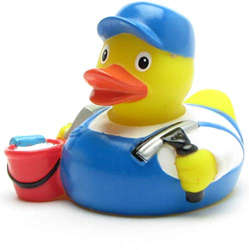 Duckshop I Badeente Fensterputzer I Quietscheente I L: 8 cm I Quietscheentchen I Geschenk für Reinigungspersonal I Präsent Sammler
