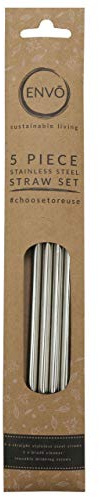 Envo KAS1634 - Set di 5 cannucce riutilizzabili (confezione da 4) 2,5 cm di lunghezza/6 mm di diametro, in acciaio INOX senza retrogusto metallico, con spazzola per la pulizia