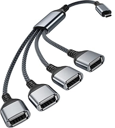 Basesailor USB C Stecker auf Vier USB Buchsen Kabel Adapter 1M,Thunderbolt 3 4 A 2.0 Port Splitter Dongle Konverter Anschluss Mehrere Multi Hub für iMac,MacBook,Sumsung Galaxy S25 S24 A54,iPhone